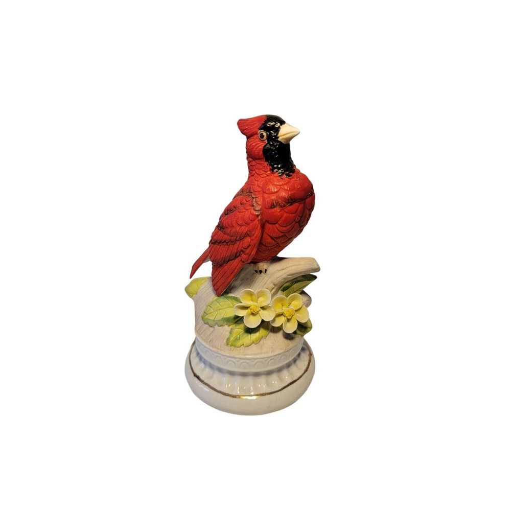 Vintage Red Bird Cardinal Porcelain Music Box Figurine Love Story Theme